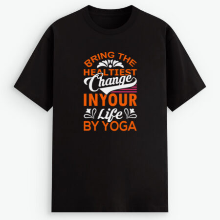 Unisex Cotton Stretch T-Shirt with Yoga Print black