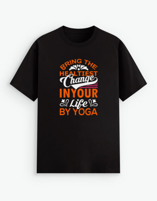 Unisex Cotton Stretch T-Shirt with Yoga Print black