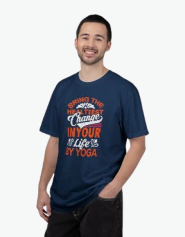 Unisex Cotton Stretch T-Shirt with Yoga Print navy blue