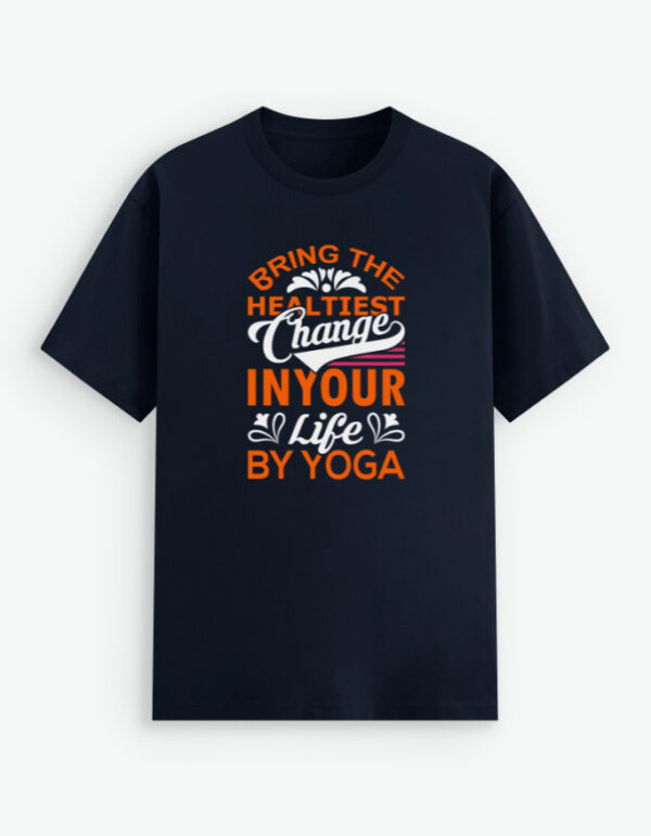Unisex Cotton Stretch T-Shirt with Yoga Print navy blue