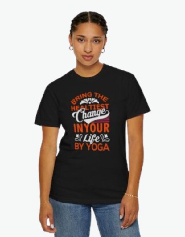 Unisex Cotton Stretch T-Shirt with Yoga Print black